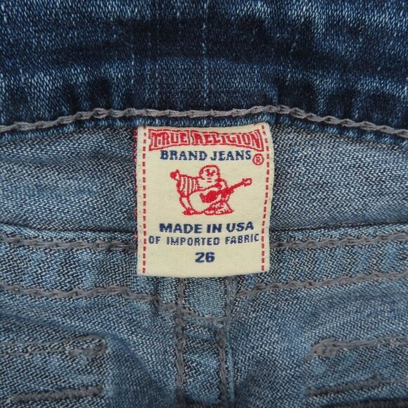 True Religion Women 26 Billy Big T Medium Wash Blue Distressed Torn Denim Jeans - Picture 13 of 16